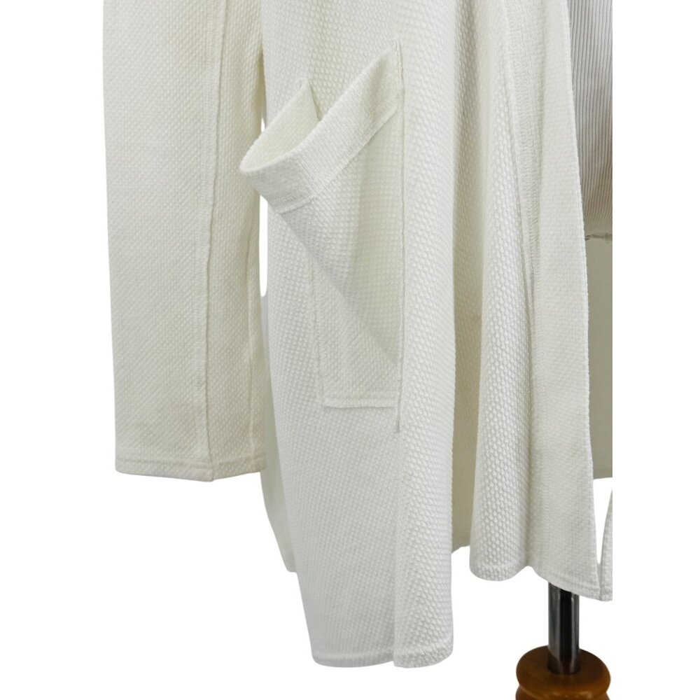 Free People White Waffle Knit Relaxed Cardigan | Coastal Grandmother Soft Girl L - Picture 6 of 16